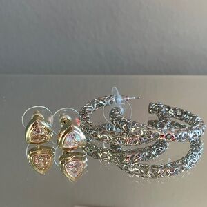 Kendra Scott Gold Triangle CZ Studs and Silver Filigree Hoop Earrings